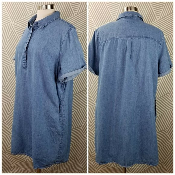 Plus Size 2X 18/20 Denim Shirt Dress Jean Chambray - Picture 4 of 6